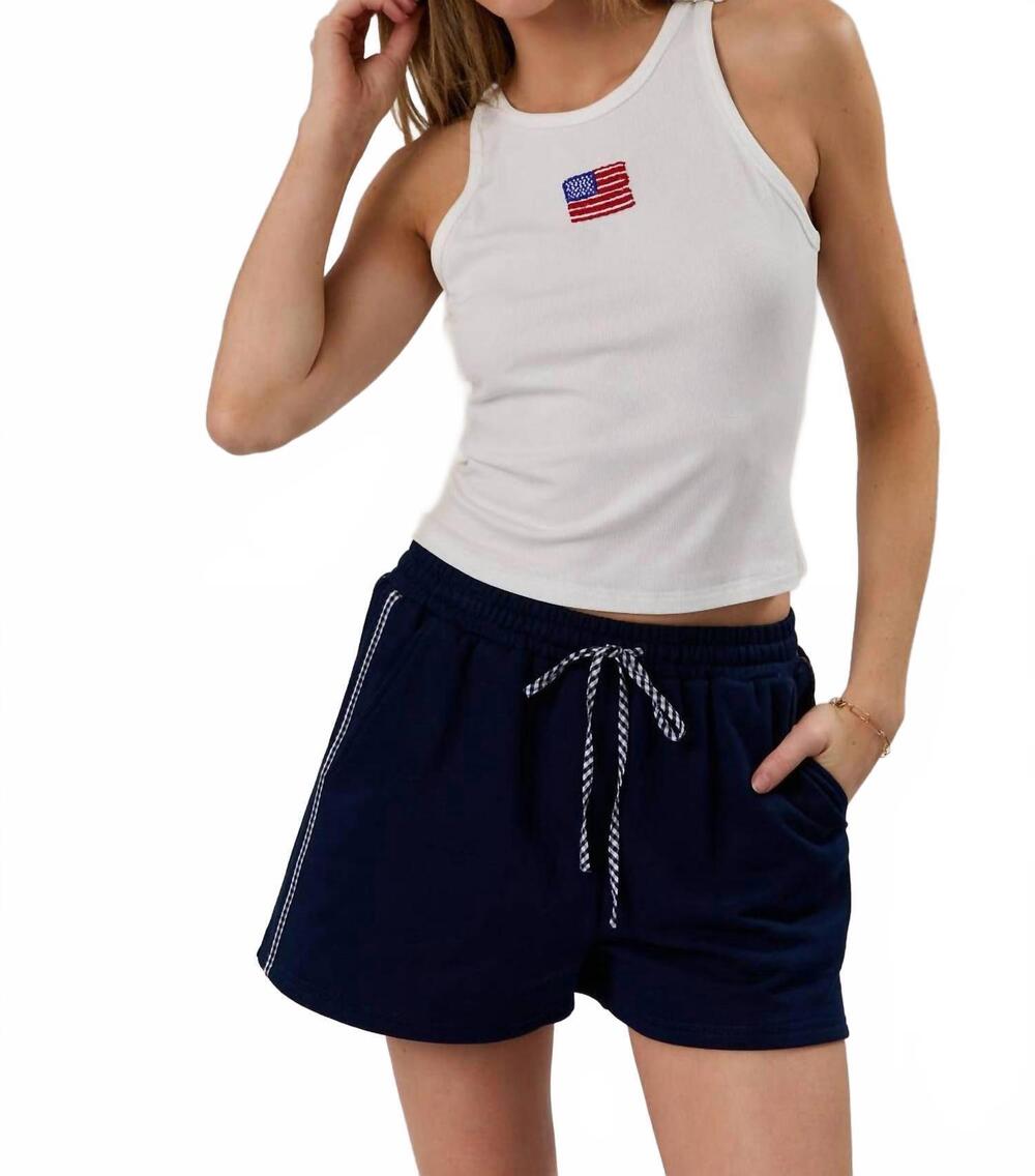 NEW SUNDAY EDITION emmy embroidered and beaded flag tank in white
